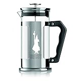 Bialetti Kaffeepresse Preziosa, French Press Filter für Kaffee oder Tee, Gehäuse aus Edelstahl und Behälter aus Borosilikatglas, spülmaschinenfest, 1 Liter, 8 Tassen, Silber