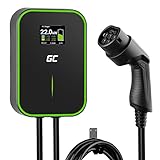 Green Cell GC PowerBox Wallbox 22kW Typ 2 Ladegerät für EV Ladekabel 6m LCD Display Kompatibel mit Model Y, Model 3, Model S, Model X, ID.3, ID.4, ID.5, i3, i4, iX1, 500e, EV6, E-Tron, Mach-E, EQA