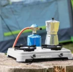 Gaskocher Gaskocher beim Campen zum Kaffee kochen