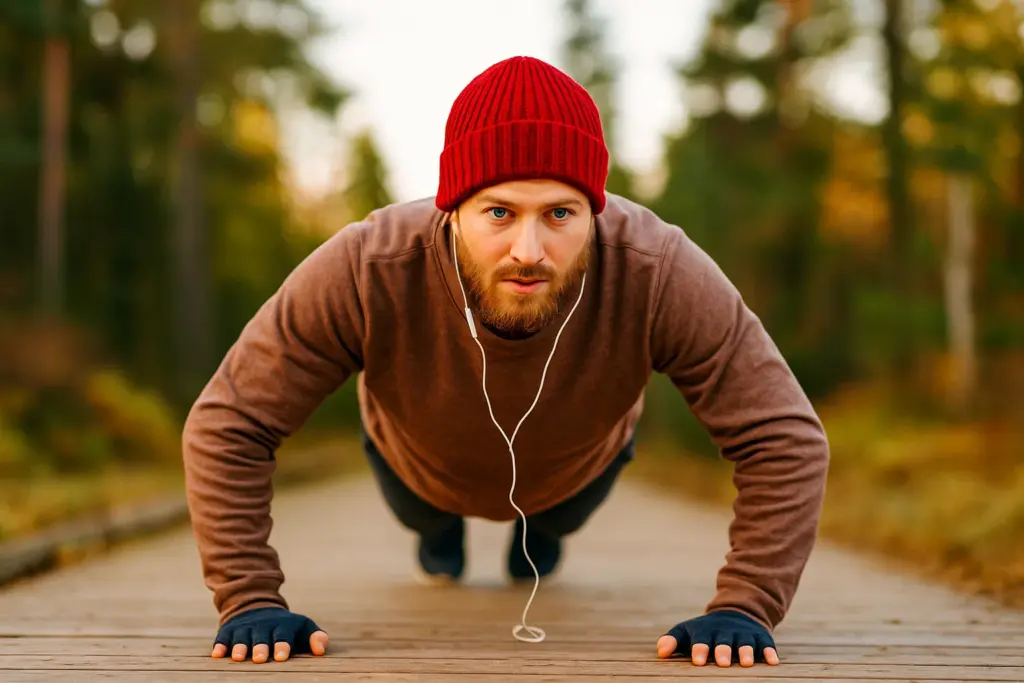 Ein Mann der in der kalten Jahreszeit draußen Sport macht