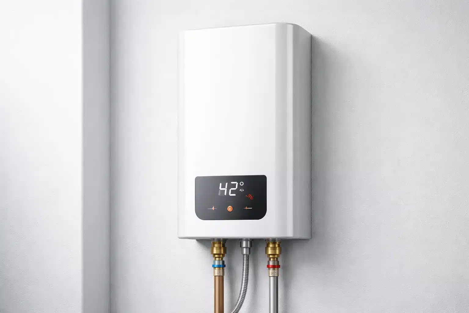 Ein moderner elektronischer Durchlauferhitzer, der exemplarisch für die Stromkosten und den Energieverbrauch bei der Warmwasserbereitung in Mietwohnungen und Haushalten steht. Das Bild verdeutlicht, wie wichtig die richtige Geräteleistung und Temperatureinstellung für niedrige Durchlauferhitzer Stromkosten ist.