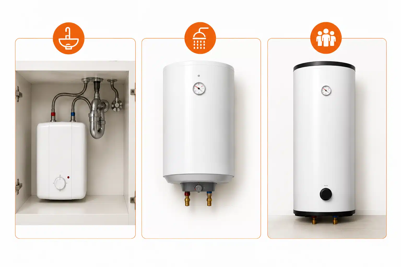 Elektrischer Warmwasserspeicher als Untertischboiler, Wandspeicher und Standspeicher